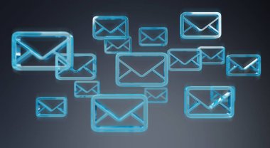 Dijital blue e-postaları 3d render yüzen