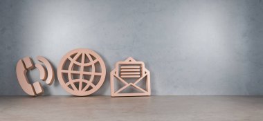 Modern iç 3d render büyük iletişim simgeleri