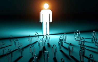 Bir grup insan 3d render aydınlatıcı lideri