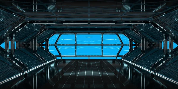 Nave espacial interior escuro com renderização 3D — Fotografia de Stock