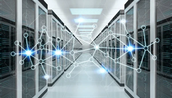 Server room center exchanging cyber datas 3D rendering — Stock Photo, Image