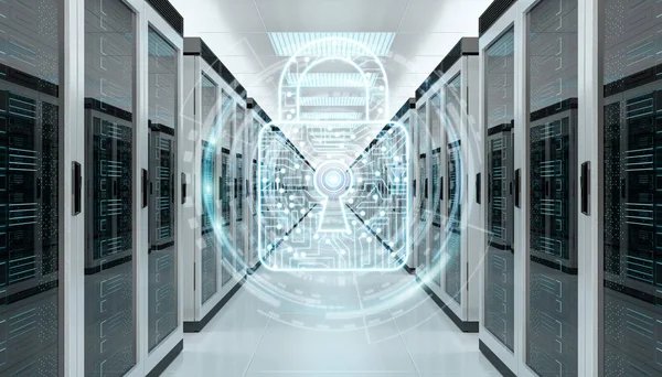 Brandväggen aktiveras på servern rum data center 3d-rendering — Stockfoto