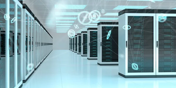 Server room center exchanging cyber datas 3D rendering