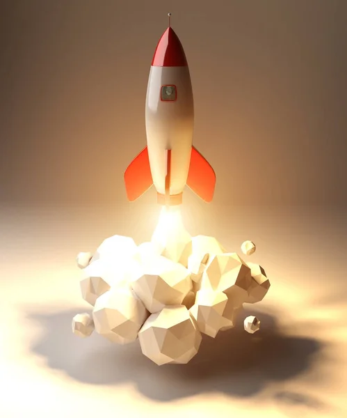 Modern dijital roket 3D render başlatılması — Stok fotoğraf