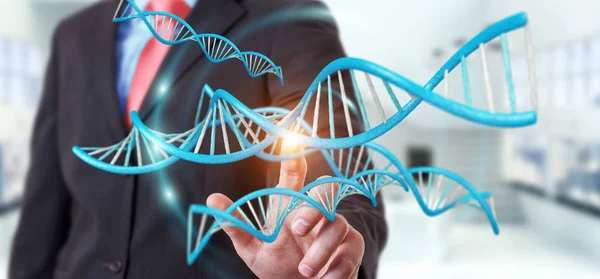 Businessman using modern DNA structure 3D rendering — Stock Photo, Image