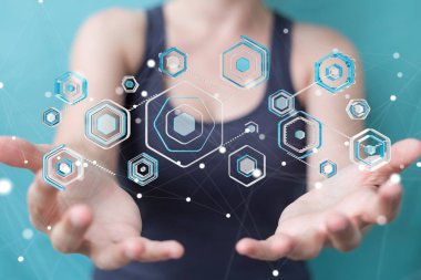 Bir siber saldırı 3d renderi engellemek için antivirus istimal iş kadını