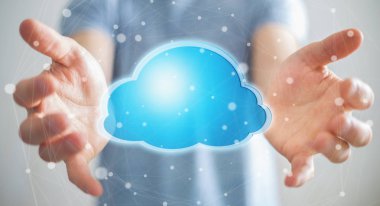 Dijital bulut 3d rendering kullanarak iş adamı