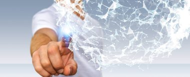 Uçan ağ bağlantısı 3d render dokunmadan işadamı