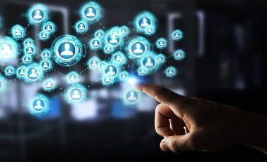 Sosyal ağ arabirimi 3d işlemesini kullanan iş adamı