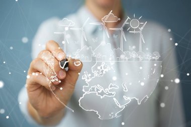 İşkadını çizim yenilenebilir enerji kroki