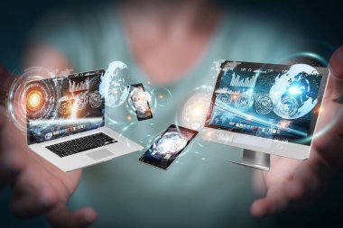 Teknik cihazlar işkadını 3d renderi ile birbirine bağlı