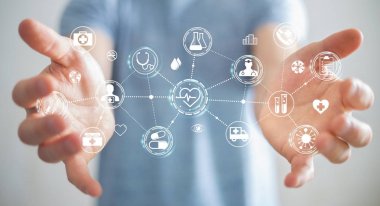 Dijital tıbbi arabirimi 3d işlemesini kullanan iş adamı