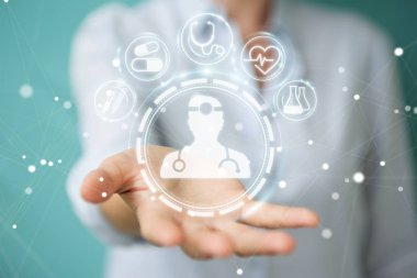 Dijital tıbbi arabirimi 3d işlemesini kullanan iş kadını