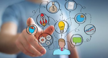 Eliyle el yazması proje sunum kullanarak iş adamı