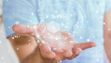 Dijital Sağlık Küre 3d işlemesini kullanan iş adamı