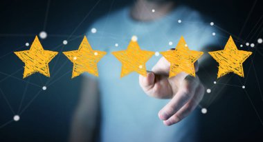 İşadamı ile değerlendirme çizilmiş yıldız el 