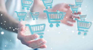 Dijital alışveriş simgeleri 3B oluşturmayı kullanarak iş adamı