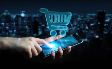 Dijital alışveriş simgeleri 3B oluşturmayı kullanarak iş adamı