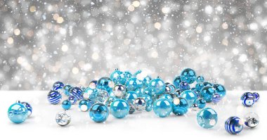 Mavi ve beyaz Noel baubles 3d render