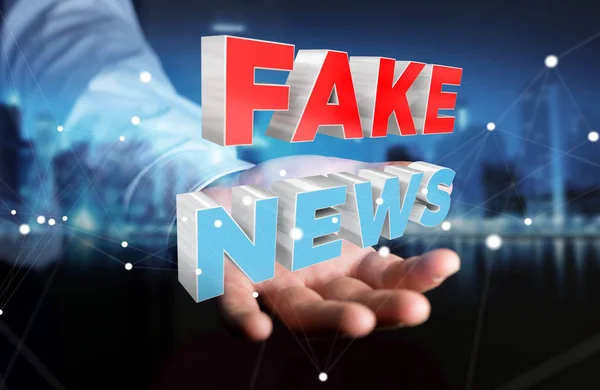 Empresario descubriendo información de noticias falsas representación 3D — Foto de Stock