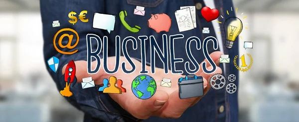 Businessman using hand-drawn business presentation — Stock Photo, Image