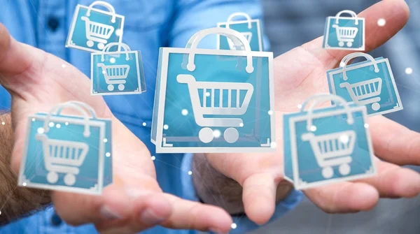 Businessman using digital shopping icons 3D rendering — Stock Photo, Image