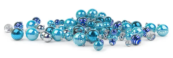 Azul e branco Natal bugigangas 3D renderização — Fotografia de Stock