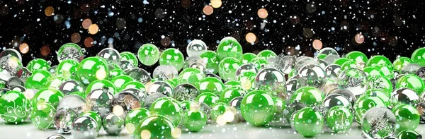 Green and white christmas baubles 3D rendering