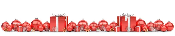 Red and white christmas baubles lined up 3D rendering — Stock Photo, Image