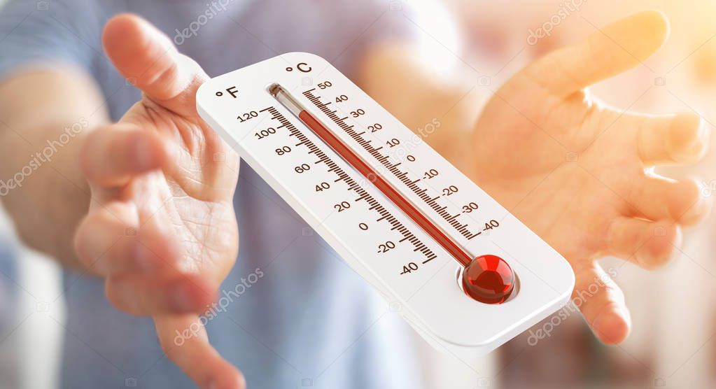 Businessman checking the temperature rise 3D rendering