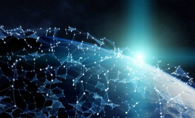 Gezegen üzerinde küresel ağ ve veri değişim Earth 3d parçalamak