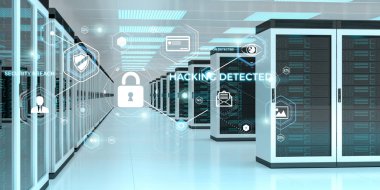 Sunucu Oda veri merkezi 3d render aktif güvenlik duvarı