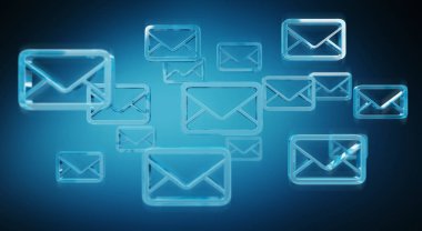 Dijital blue e-postaları 3d render yüzen