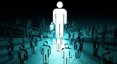 Bir grup insan 3d render aydınlatıcı lideri