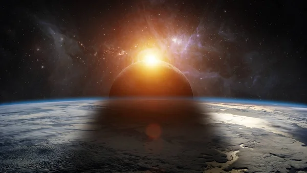 행성에 태양의 일식의 3d 렌더링 요소 지구 — 스톡 사진