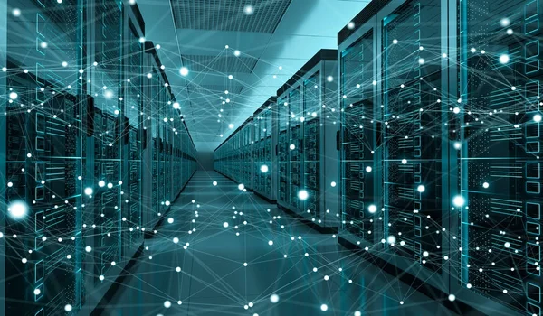 Centro sala server per lo scambio di dati informatici rendering 3D — Foto Stock