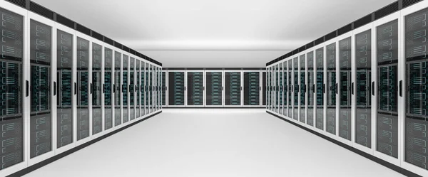 Інтер'єр центру обробки даних серверної кімнати 3D рендерингу — стокове фото