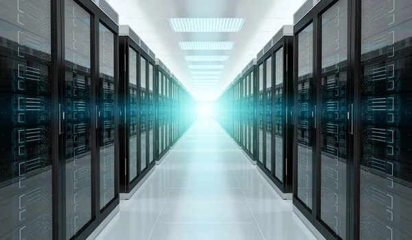 Server rum datacenter interiör 3d-rendering — Stockfoto