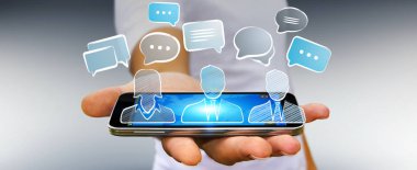 Tartışma simgeleri kroki tutan işadamı