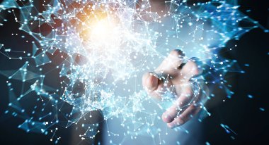 Uçan ağ bağlantısı 3d render dokunmadan işadamı