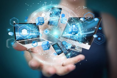 Teknik cihazlar işkadını 3d renderi ile birbirine bağlı