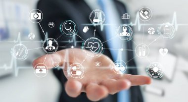 Dijital tıbbi arabirimi 3d işlemesini kullanan iş adamı