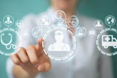 Dijital tıbbi arabirimi 3d işlemesini kullanan iş kadını