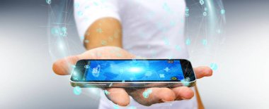 Hologram veriler dijital küre 3B oluşturmayı kullanarak iş adamı