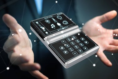 Akıllı ev uzak aygıt 3d işlemesini kullanan iş adamı