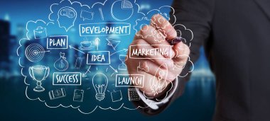 El yazması proje sunumu kalemle çizim işadamı