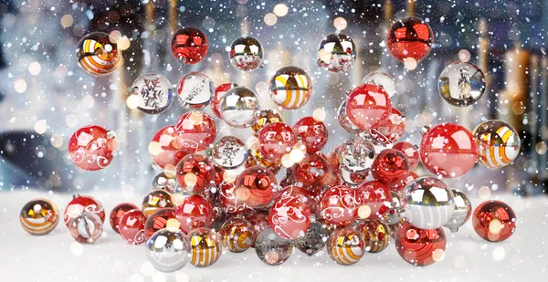 Czerwone i białe Boże Narodzenie bombki renderowania 3d — Zdjęcie stockowe