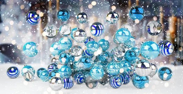 Kék és fehér karácsonyi baubles 3d-leképezés — Stock Fotó