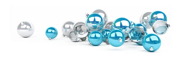 Blue and white christmas baubles isolated 3D rendering — Stok Foto