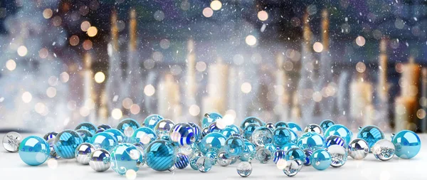 Mavi ve beyaz Noel baubles 3d render — Stok fotoğraf